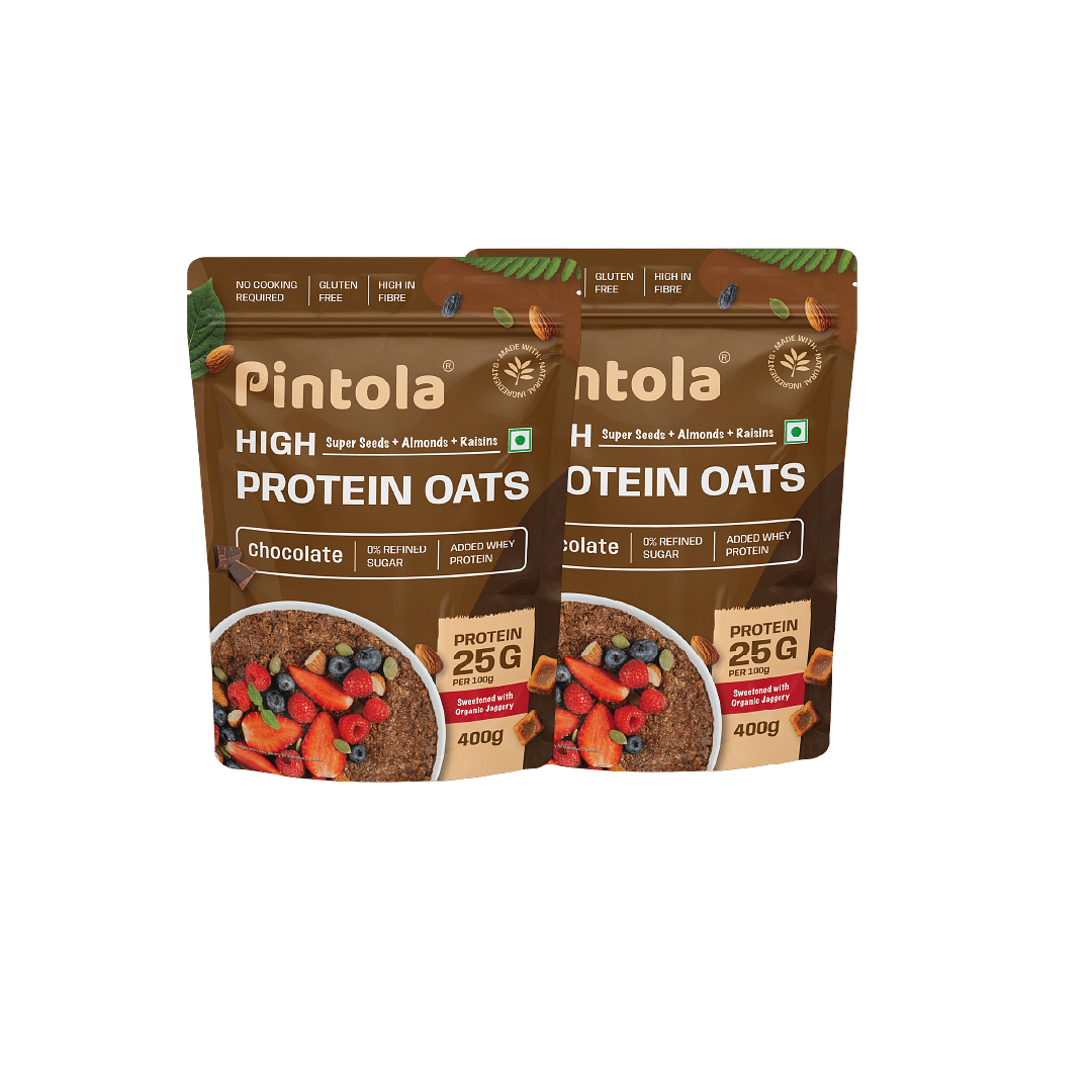 

Pintola 25g High Protein Oats, Dark Chocolate, Oats for weight loss, Breakfast Cereals Pouch - 400g | Pack of 2