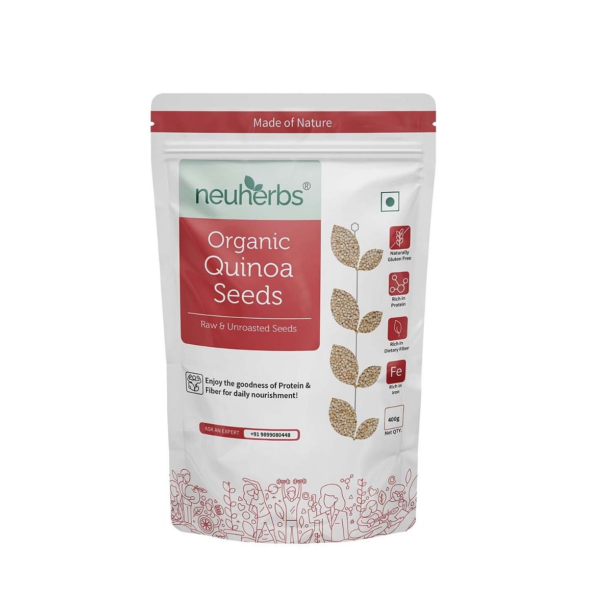 

Neuherbs Raw Unroasted White Quinoa for Weight Loss Management, Rich in Protein, Iron, Fiber and Gluten Free - 400g