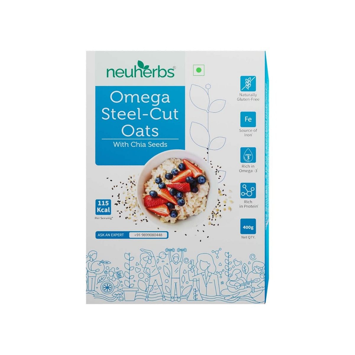 

Neuherbs Omega Steel Cut Oats with chia seeds 400 g for weight loss| Ready to eat cereal, Whole Grain, Breakfast Cereal & Gluten free