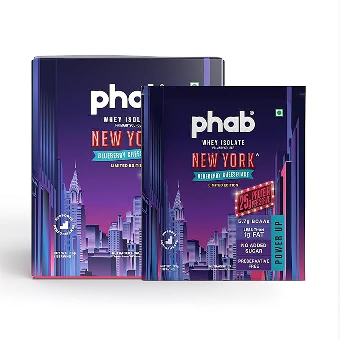 

Phab Whey Isolate (7 Servings) – Blueberry Cheesecake | 25g Protein | 5.7g BCAAs | No Added Sugar | <1g Fat | Gluten-Free | Diabetic-Friendly | Veg...