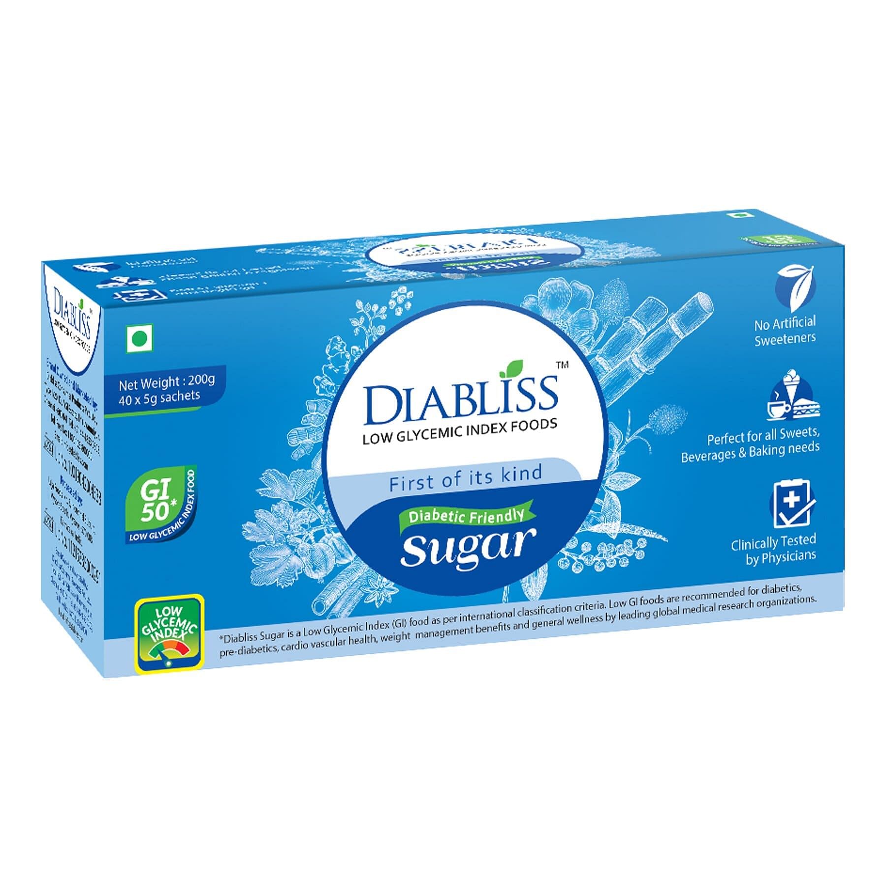 

Diabliss Diabetic Friendly Herbal Cane Sugar - Free from Chemicals / Artificial Sweetener - 5 Gms Sachet Pack - 200 Gms(40x5g)