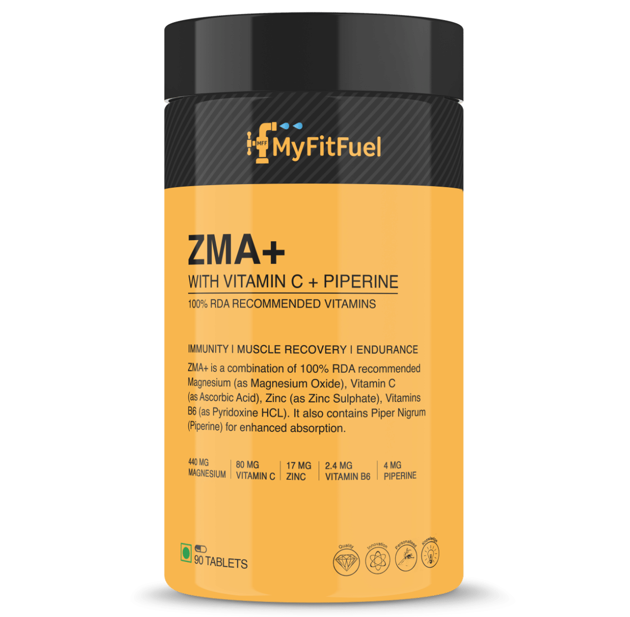 

MyFitFuel ZMA+ (Zinc, Magnesium, Vitamin B6, Vitamin C & Piperine 95%), 90 Capsules