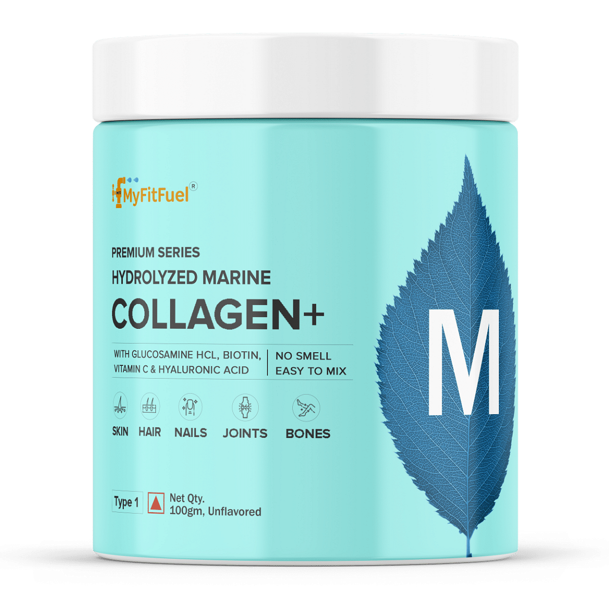 

MyFitFuel Hydrolyzed Marine Collagen with Glucosamine, Hyaluronic Acid, Biotin, Zinc & Vitamin C | For Skin, Hair, Nails & Joints, (100gm), Unflavored