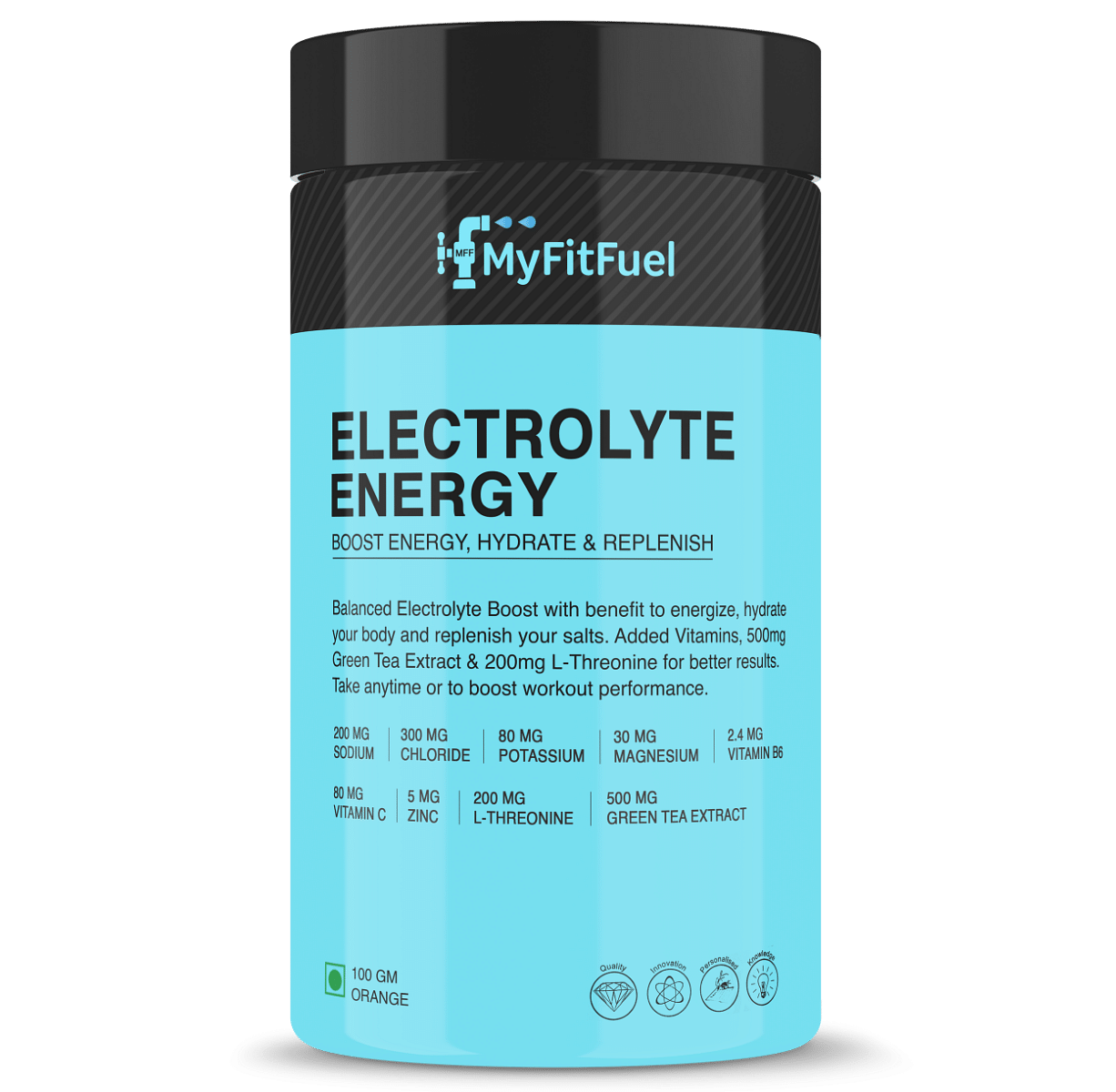 

MyFitFuel Electrolyte Energy Hydration Replenishment + Green Tea Ext, Threonine 100 Orange