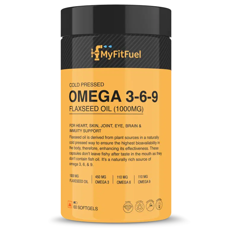 MyFitFuel Omega 3 6 9 (Flax Seed Oil), Cold Pressed, 1000mg, 60 Softgels