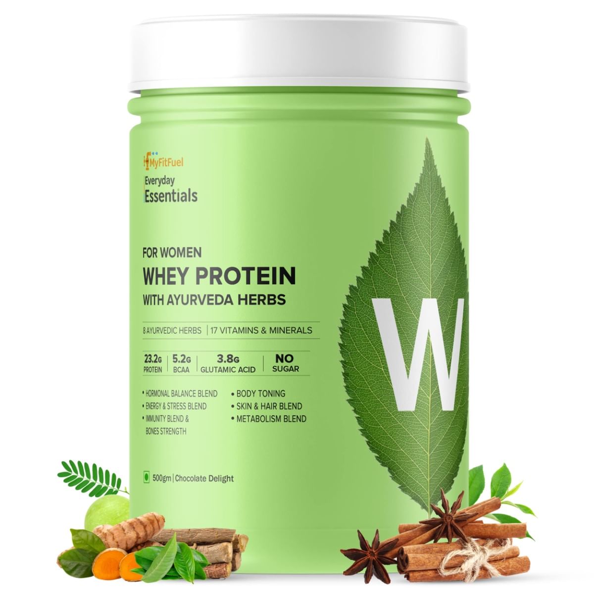 

MyFitFuel Women Clean Whey Protein with Ayurveda Herbs & Multivitamins. For Hormonal Balance, Metabolism, Energy, Skin & Hair Health (500g, Chocola...