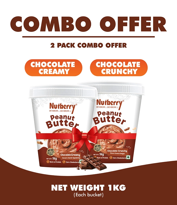 

Nutberry Peanut Butter Chocolate Creamy 1Kg + Chocolate Crunchy 1Kg