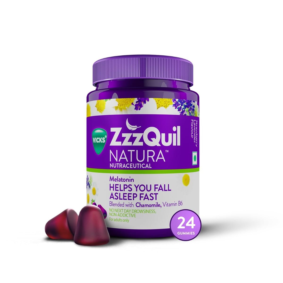 

Vicks ZzzQuil Natura, Non-Addictive Sleep-Aid Gummy, Melatonin helps you fall Asleep Fast - 24s Pack