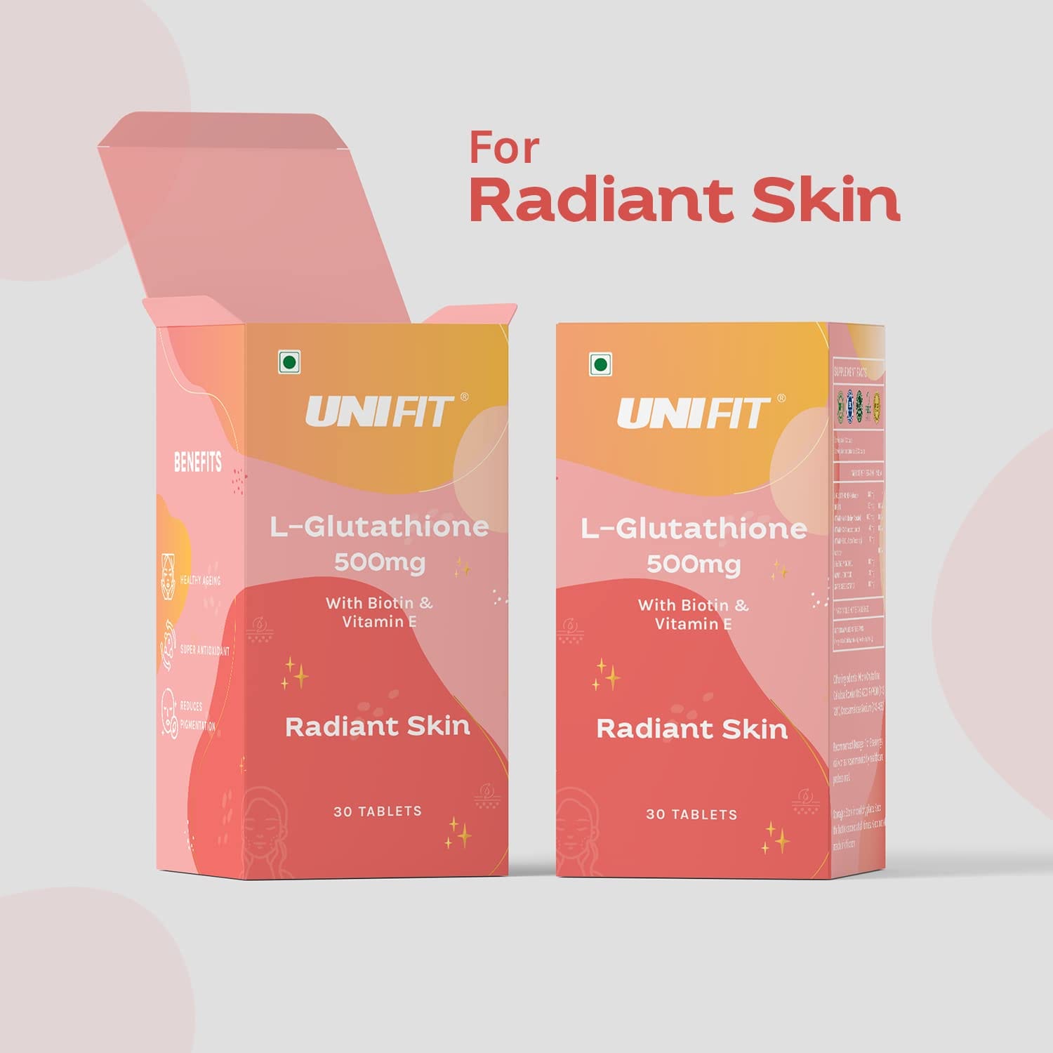 UNIFIT L Glutathione Tablets 500 mg with Biotin Vitamin A, C & E, Alpha  Lipoic Acid and Grape Seed Extract for Healthy and Glowing Skin for Men &  Women Glutathione for Skin