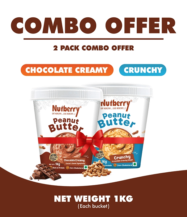 

Nutberry Peanut Butter Chocolate Creamy 1Kg + Peanut Butter Crunchy 1Kg