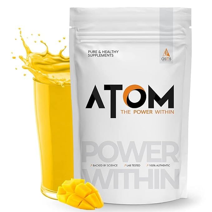 

AS-IT-IS ATOM Whey Protein with Digestive Enzymes| 27g protein | 5.7g BCAA | Lab Tested | Mango fusion flavor - 1kg