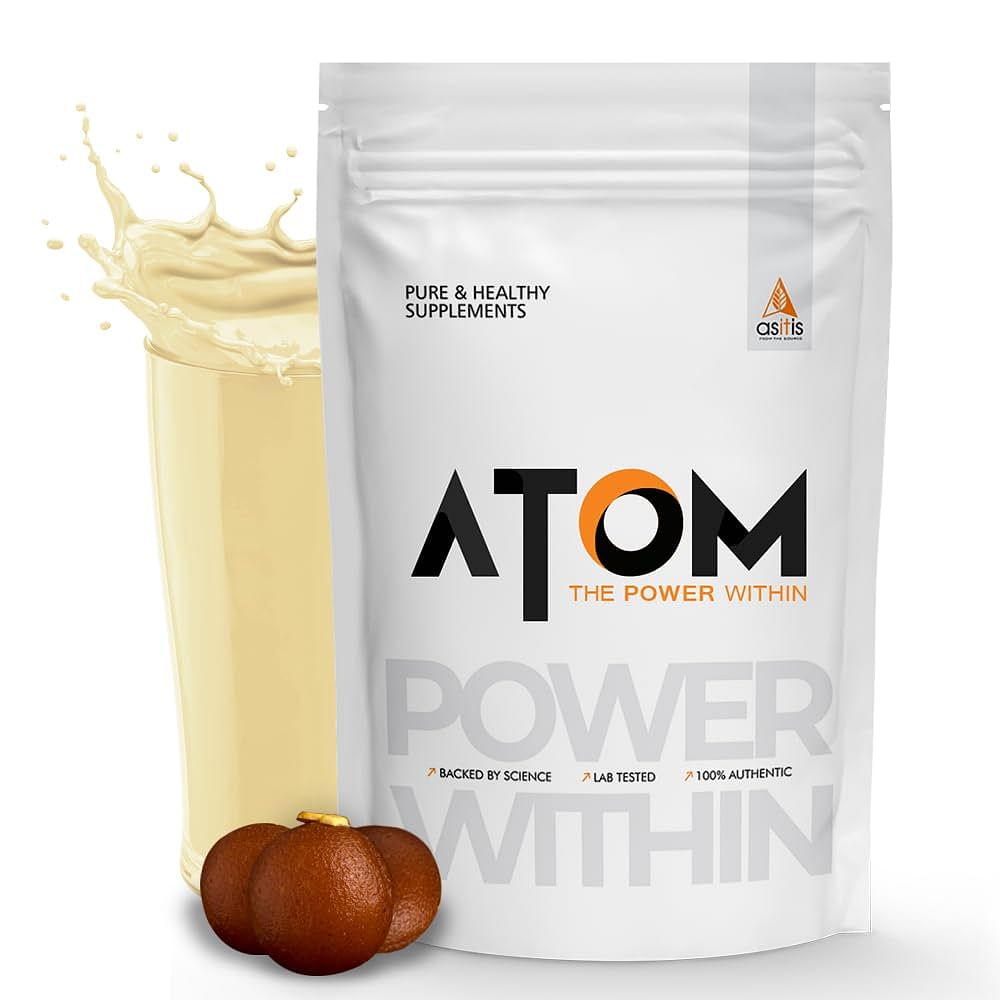 

AS-IT-IS ATOM Whey Protein with Digestive Enzymes | 27g protein | 5.7g BCAA | Lab Tested | Royal Gulab Jamun - 1kg