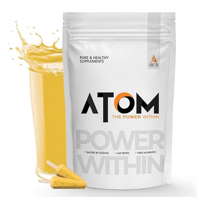 

AS-IT-IS ATOM Whey Protein with Digestive Enzymes | USA Labdoor Certified for Accuracy & Purity | 27g protein | 5.7g BCAA | Mawa Malai Flav...