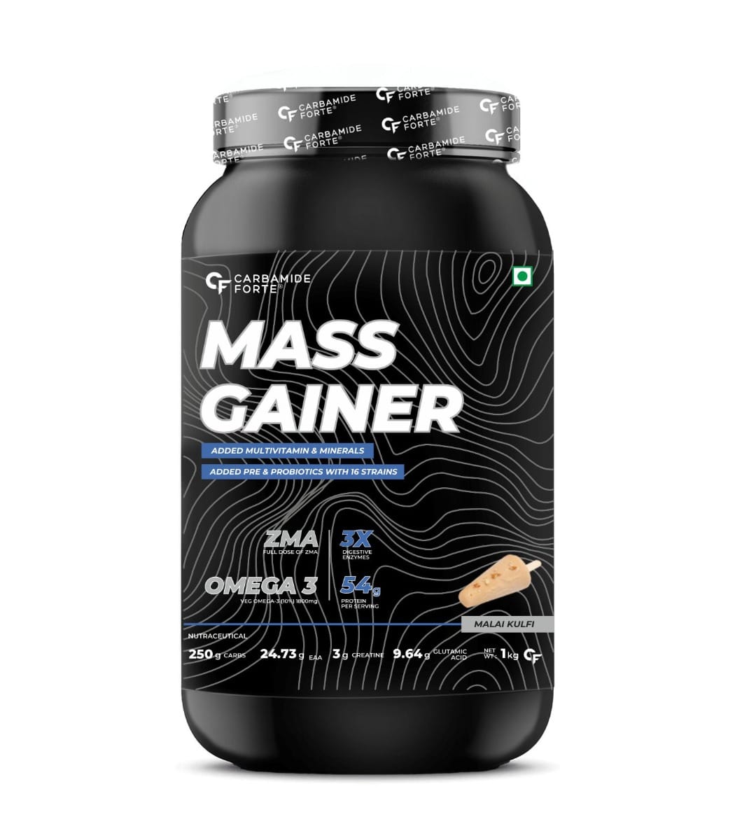 Carbamide Forte Mass Gainer with 54g Protein, 250g Carbs, Multivitamin, ZMA & Creatine 3g - Malaikulfi Flavour Weight Gainer