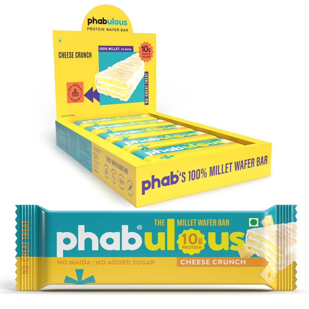 

Phab Millet Wafers - Cheese Crunch | 10g Protein | 0 Sugar, No Maida, No Preservatives, No Trans Fat | Millet Goodness (Bajra) | Gluten-Free Health...