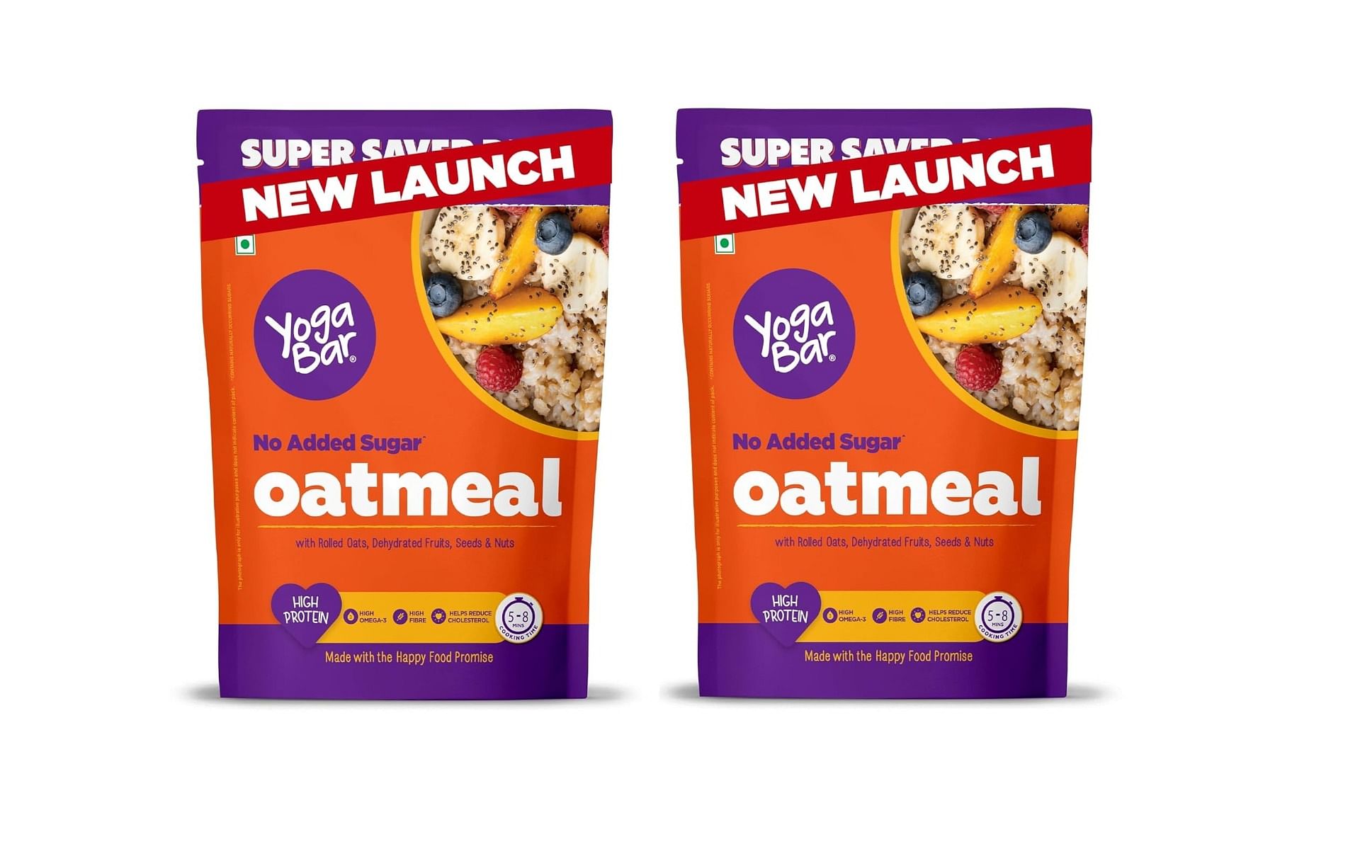 

Yogabar Oatmeal | No Added Sugar | Rolled Oats with Fruits, Seeds & Nuts | High Protein & Fibre | Super Saver 1kg Pack of 2 | Ready in 5-8 Mins | H...
