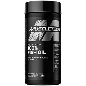 Muscletech Essential Series Platinum 100% Omega Fish Oil| Omega-3 | 300mg EPA & DHA | No Aftertaste | Sports Nutrition | Capsules For Men & Women |softgels 100 Count