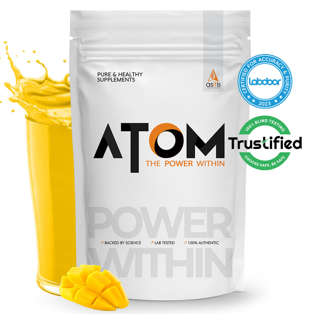

AS-IT-IS ATOM Whey Protein 500g | 27g protein | Isolate & Concentrate | Mango Fusion | USA Labdoor Certified | With Digestive Enzymes for better ab...