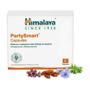 Himalaya Party Smart Capsules - 5 Capsules, White | Alleviates The After Effects Of Alcohol, Burning Sensation, Drowsiness, Nausea, Headache & Fatigue