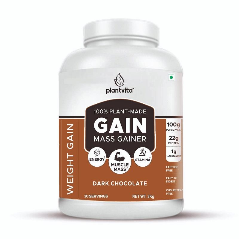 

PlantVita GAIN Plant-based Weight & Mass Gainer for Optimum Mass & Weight Gain with 22g Protein & High Calories ( Dark Chocolate, 3Kg)