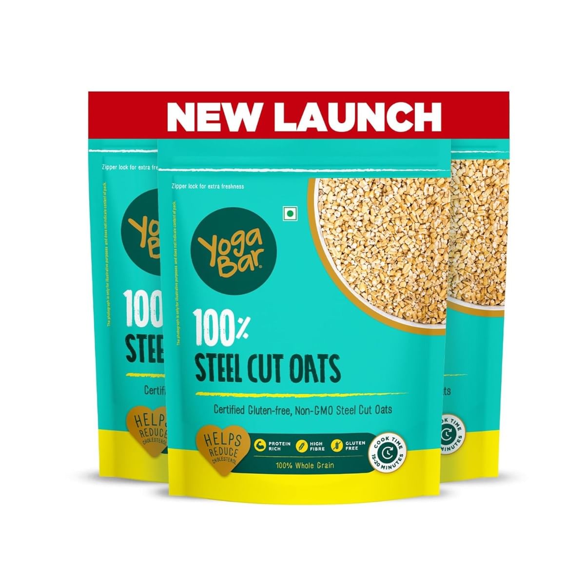 

Yogabar Steel Cut Oats 750g (Pack of 3)| 100% Whole Grain, Gluten-Free, High Fiber, Non-GMO, Protein-Rich, No Sugar Added