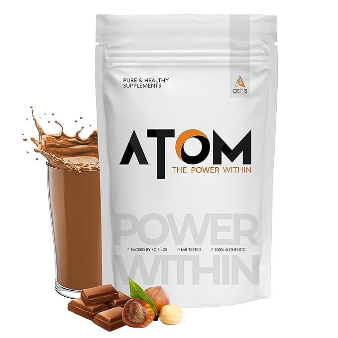 

AS-IT-IS ATOM Whey Protein with Digestive Enzymes | 27g protein | 5.7g BCAA | Lab Tested | Choco Hazel Fusion flavor- 2kg