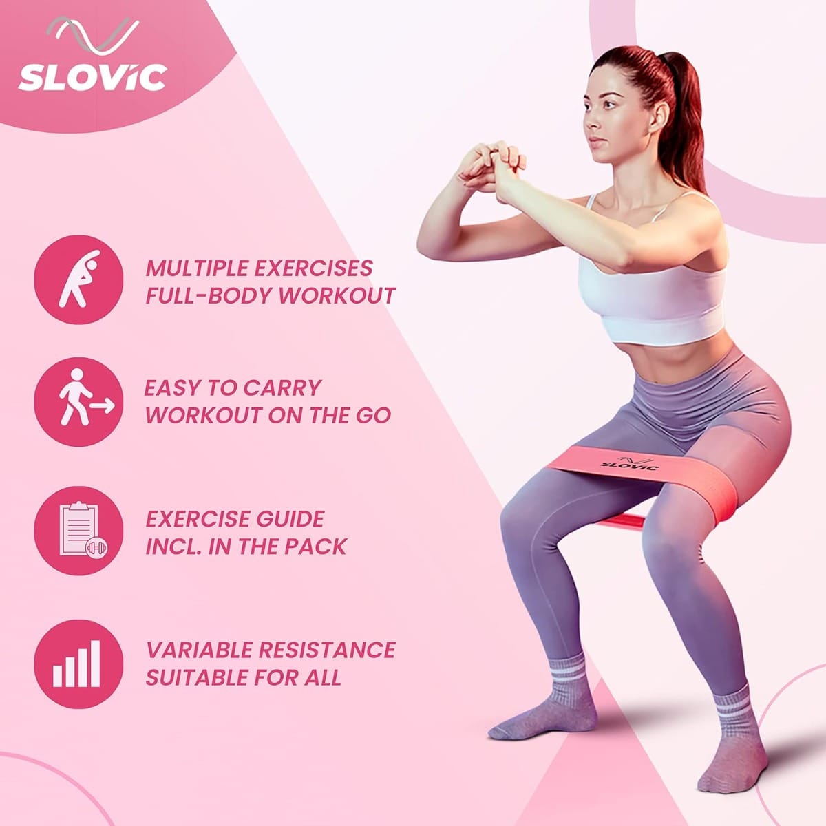 SLOVIC Fabric Resistance Bands Set – 5 Anti-Slip Loop Bands (10-25 Lbs) With 30+ Workout Guide, For Glutes, Legs & Home/Gym Training - View #14