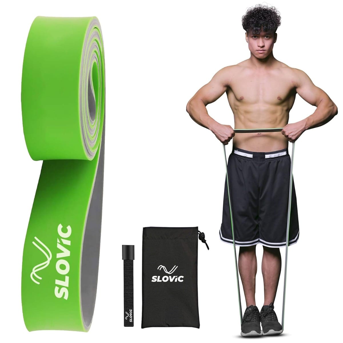 SLOVIC Dual Color Heavy Resistance Band (Green & Grey) for Workout Set Exercise & Stretching Pull Up Bands for Home Exercise Toning Loop Bands for Gym Men & Women Resistance Bands (With Door Anchor)
