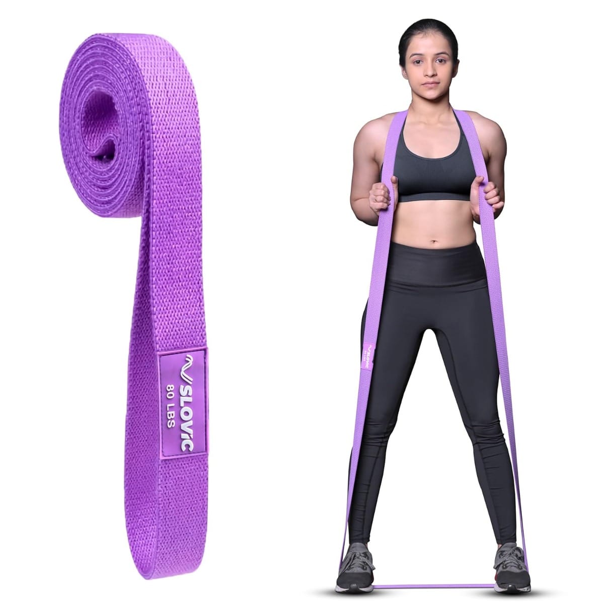 SLOVIC Long Fabric Resistance Bands | Heavy Resistance - Purple, 80LB | Anti-Slip Resistance Bands for Calisthenics with Workout Guide for Glutes, Hip, Thigh, Arms & Leg Workout (1 Year Warranty)