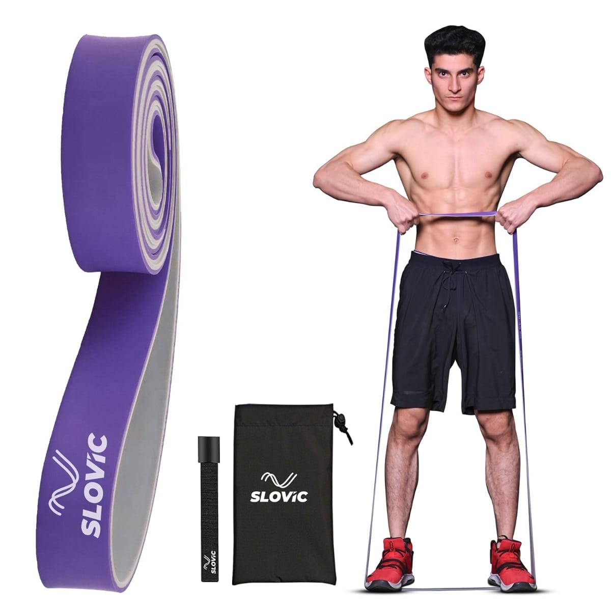 SLOVIC Dual Color Heavy Resistance Band (Purple & Grey) for Workout Set Exercise & Stretching Pull Up Bands for Home Exercise Toning Loop Bands for Gym Men & Women Resistance Bands (With Door Anchor)