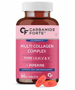 Carbamide Forte Hydrolyzed Multi Collagen Peptide | Tablets 90 | TYPE I, II, III, V & X Collagen Powder | Skin | Hair | Nail | Joints