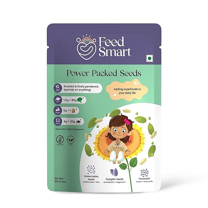 

Feed Smart Power Packed Seeds | 6 Super Seeds Roasted & Powdered with Nutrients, Nut Free, Gut Friendly | 100g | Pack of 1