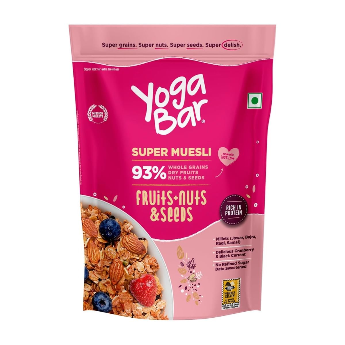 

Yogabar Breakfast Cereal & Muesli | 93% Fruit and Nut + Seeds + Whole-Grains | 400g | Healthy Breakfast Cereals | Granola | Antioxidant Rich
