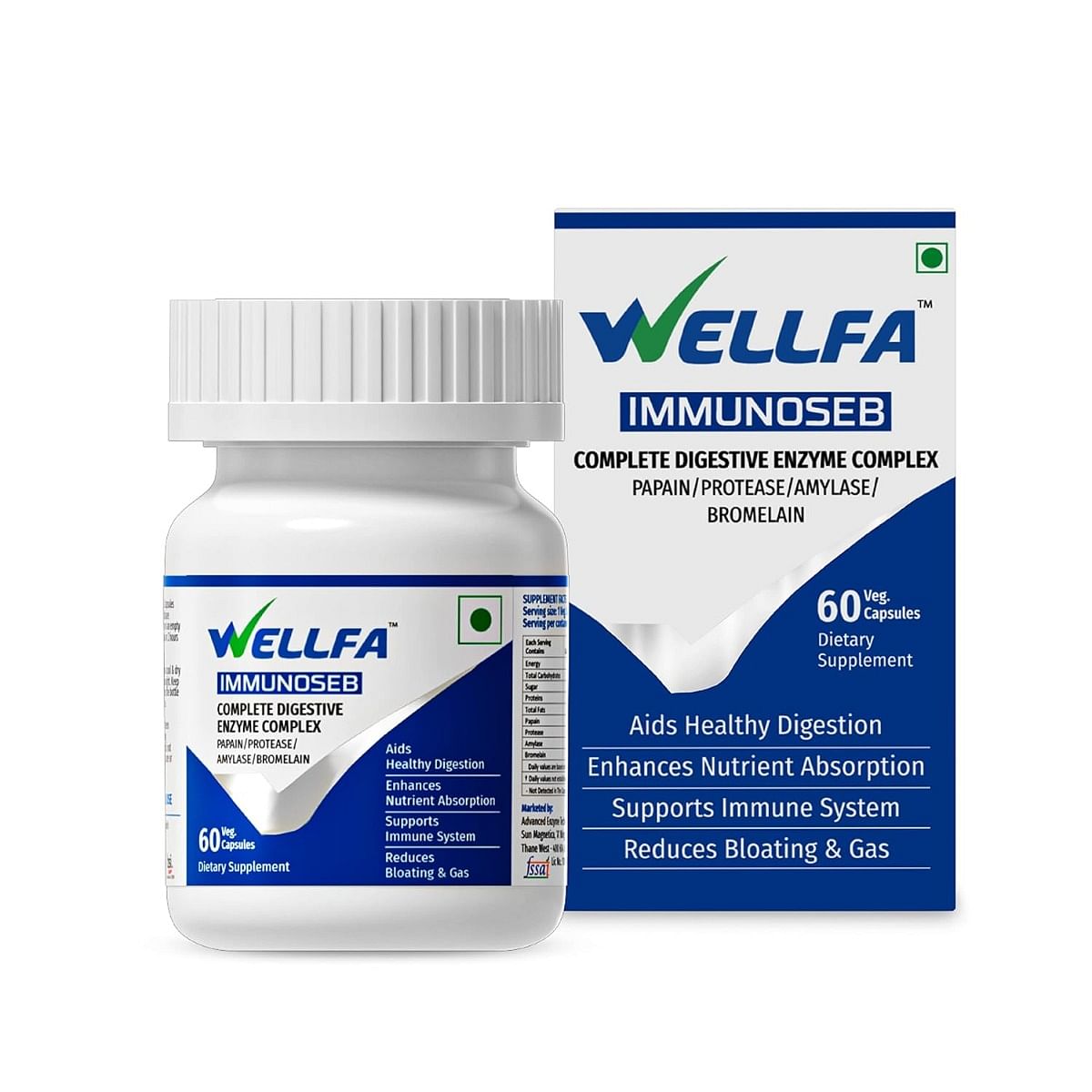 

Wellfa IMMUNOSEB - Digestive Enzyme for Digestion Management - 60 Veg Capsules