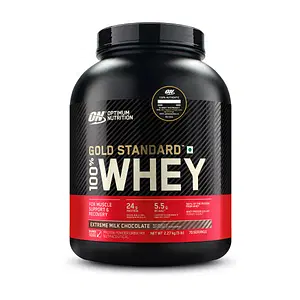 Optimum Nutrition (ON) Gold Standard 100% Whey Protein Powder 5 lbs, 2.27kg (Extreme Milk Chocolate), for Muscle Support & Recovery, Vegetarian - Primary Source Whey Isolate with Free Shaker