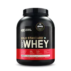 Optimum Nutrition (ON) Gold Standard 100% Whey Protein Powder 5 lbs, 2.27kg (Cookies & Cream), for Muscle Support & Recovery, Vegetarian - Primary Source Whey Isolate with Free Shaker