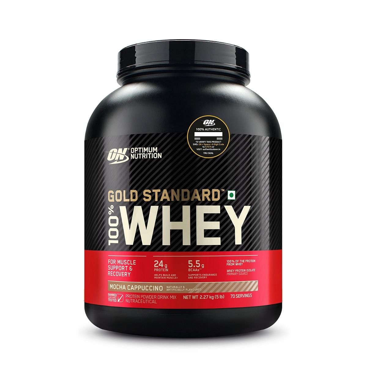 

Optimum Nutrition (ON) Gold Standard 100% Whey Protein Powder 5 lbs, 2.27 g (Mocha Cappuccino), for Muscle Support & Recovery, Vegetarian - Primary...