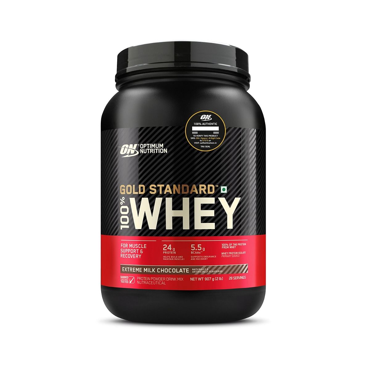 

Optimum Nutrition (ON) Gold Standard 100% Whey Protein Powder 2 lbs, 907 g (Extreme Milk Chocolate), for Muscle Support & Recovery, Vegetarian - Pr...