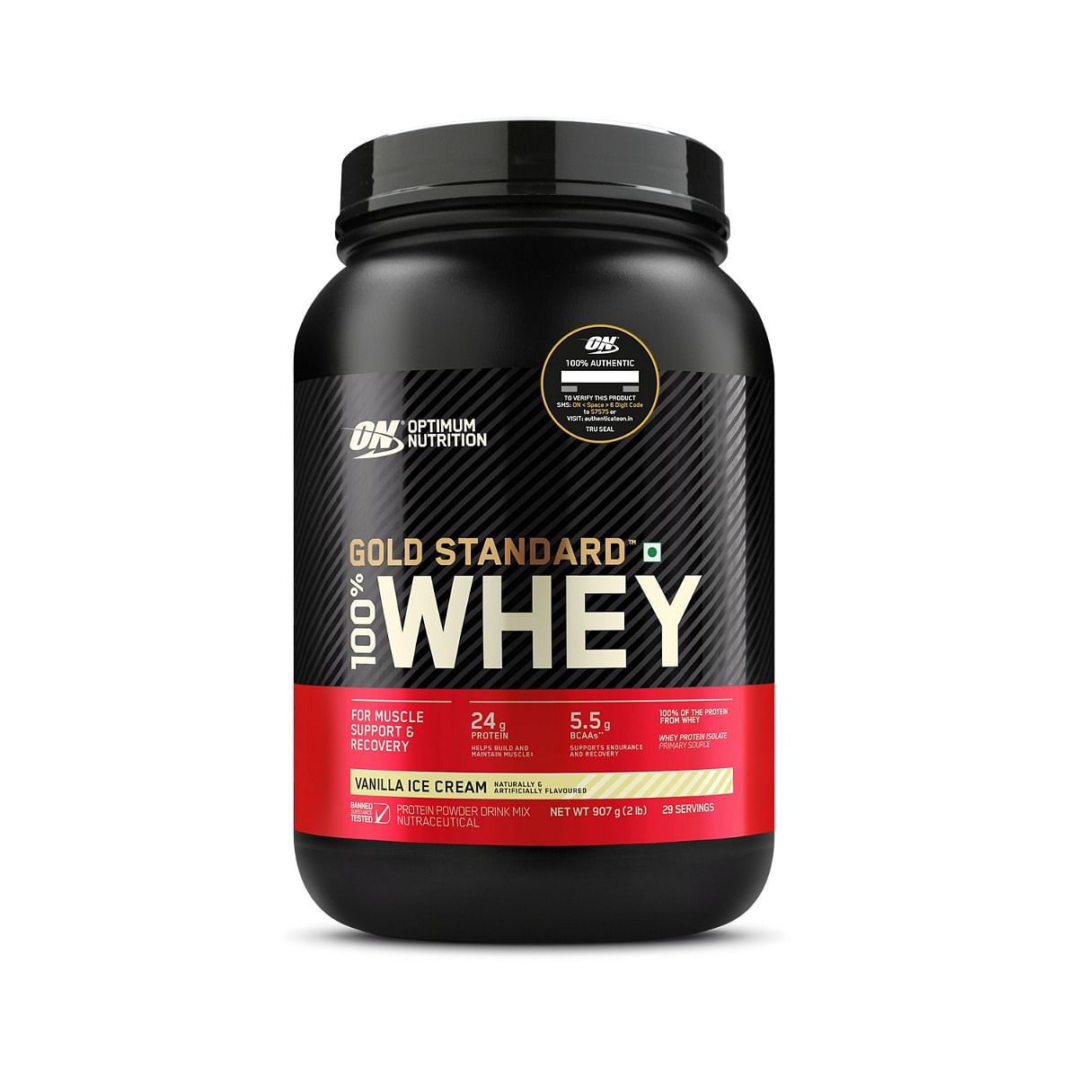 

Optimum Nutrition (ON) Gold Standard 100% Whey Protein Powder 907g | 29 Serving | 24g Protein | Vanilla Ice Cream Flavour | Muscle Support | Recovery