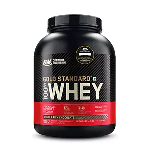 Optimum Nutrition (ON) Gold Standard 100% Whey Protein Powder 5 lbs, 2.27 g (Double Rich Chocolate), for Muscle Support & Recovery, Vegetarian - Primary Source Whey Isolate with Free Shaker