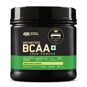 Optimum Nutrition BCAA, 5g BCAAs in 2:1:1 Ratio, 30 servings, For Muscle Recovery & Endurance, Intra workout, Informed Choice certified (250gm, Green Apple)