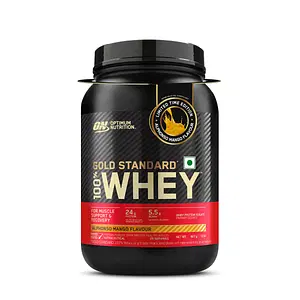 Optimum Nutrition (ON) Gold Standard 100% Whey Protein Powder 2 lb, 907g, Alphonso Mango (Limited Edition)  for Muscle Support & Recovery, Vegetarian