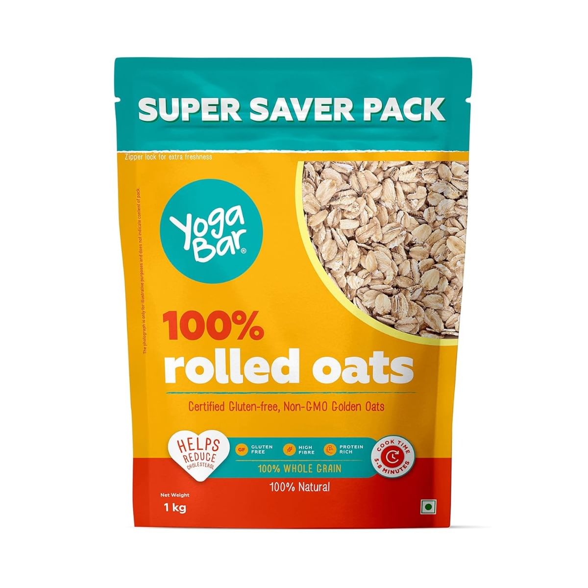 

Yogabar 100% Rolled Oats 1 kg Pouch | Premium Golden Rolled Oats, Gluten Free Oats with High Fibre, Non GMO | Healthy Food with No Added Sugar | Di...