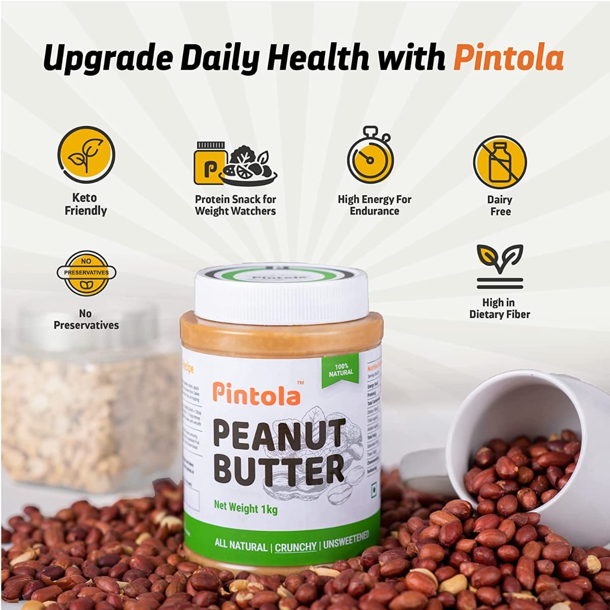 Pintola Peanut Butter 2.5Kg 78 Serving Unsweetened Creamy 30g