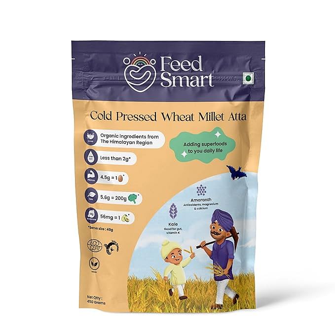 

Feed Smart Whole Wheat Millet Atta | Protein-Rich & High Fiber Blend with Bajra, Jowar, Ragi, and Kale | 450g | Pack of 1