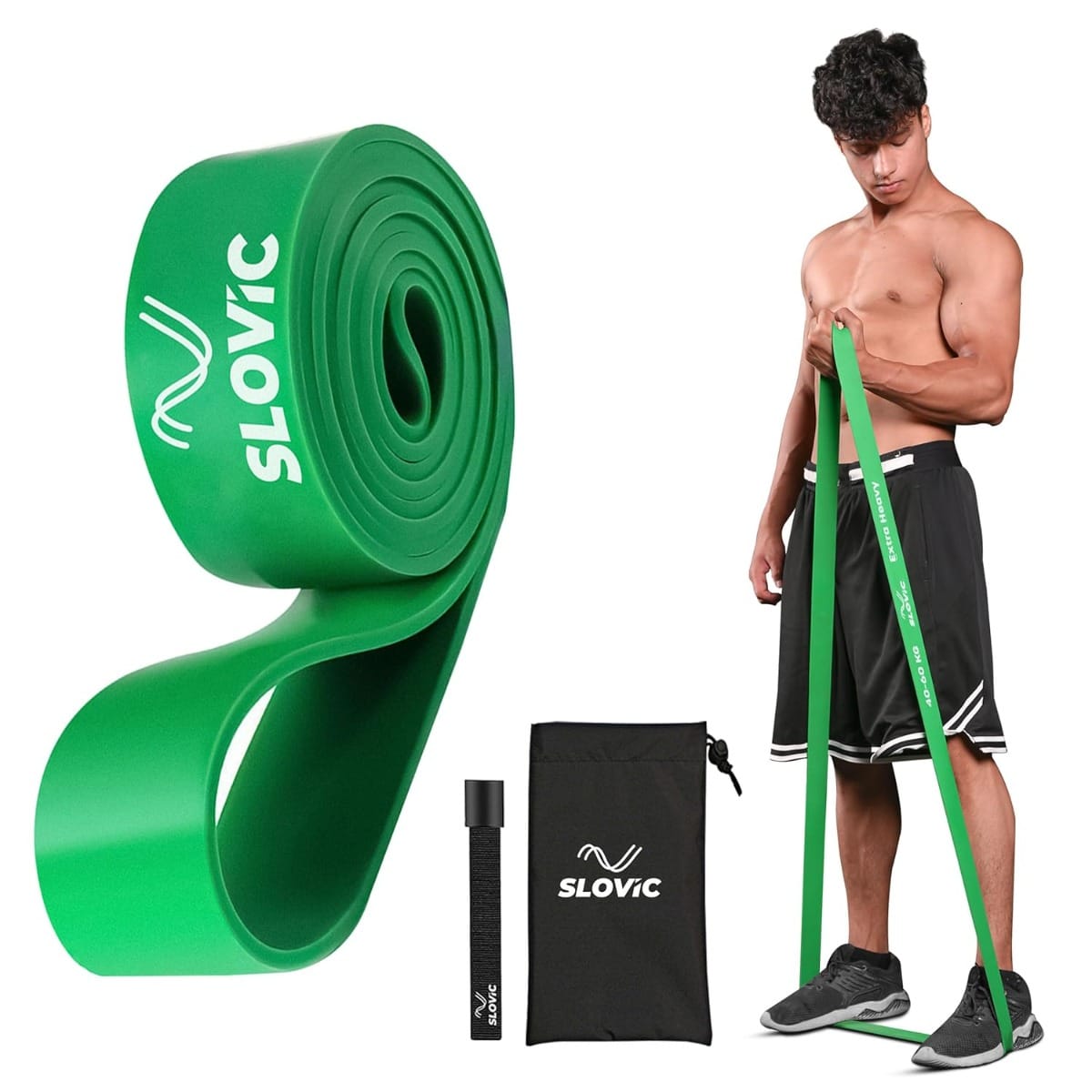 Slovic Green Resistance Bands for Workout for Men and Women (1 YEAR WARRANTY) Resistance Band Set & Exercise Band for Home Gym Fitness Pull Up Band & Toning Band 100% Natural and Unbreakable Rubber