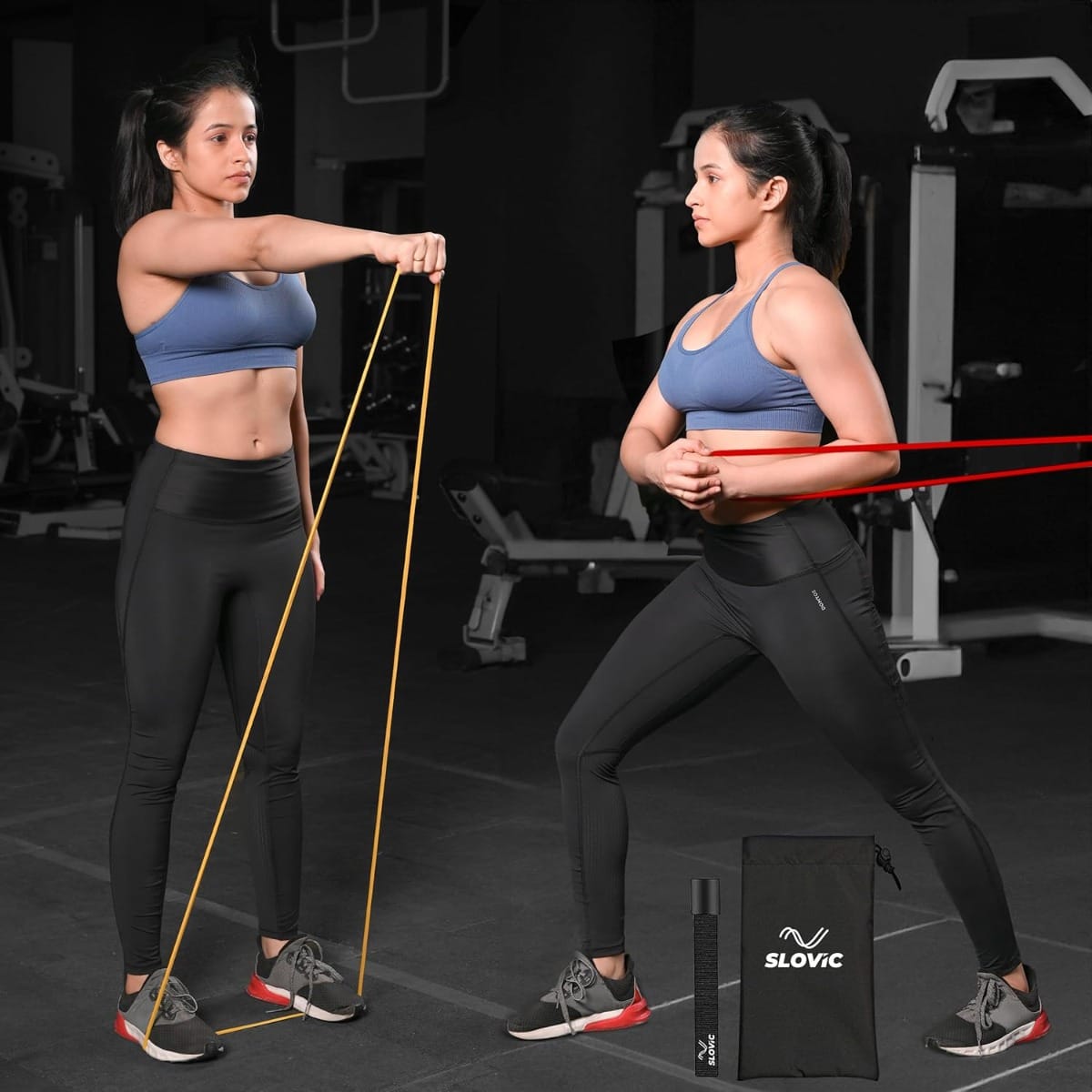 SLOVIC Resistance Bands for Workout for Men and Women (1 YEAR WARRANTY) Resistance Band Set & Exercise Band for Home Gym Fitness Pull Up Band & Toning Band 100% Natural and Unbreakable Rubber (Red +Yellow Band )