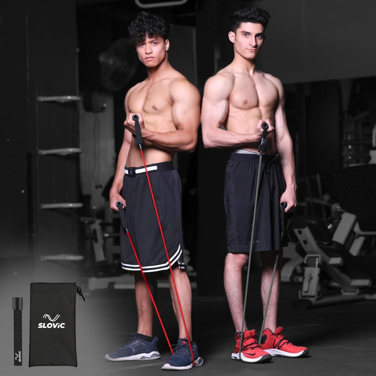 SLOVIC Resistance Tube (1 Year Warranty) with 30+ Exercise E-Guide & Foam Handle, Suitable for Home and Gym for Men and Women, Multipurpose Resistance Tube Band (Red 15kg + Black 25kg = 40kg)