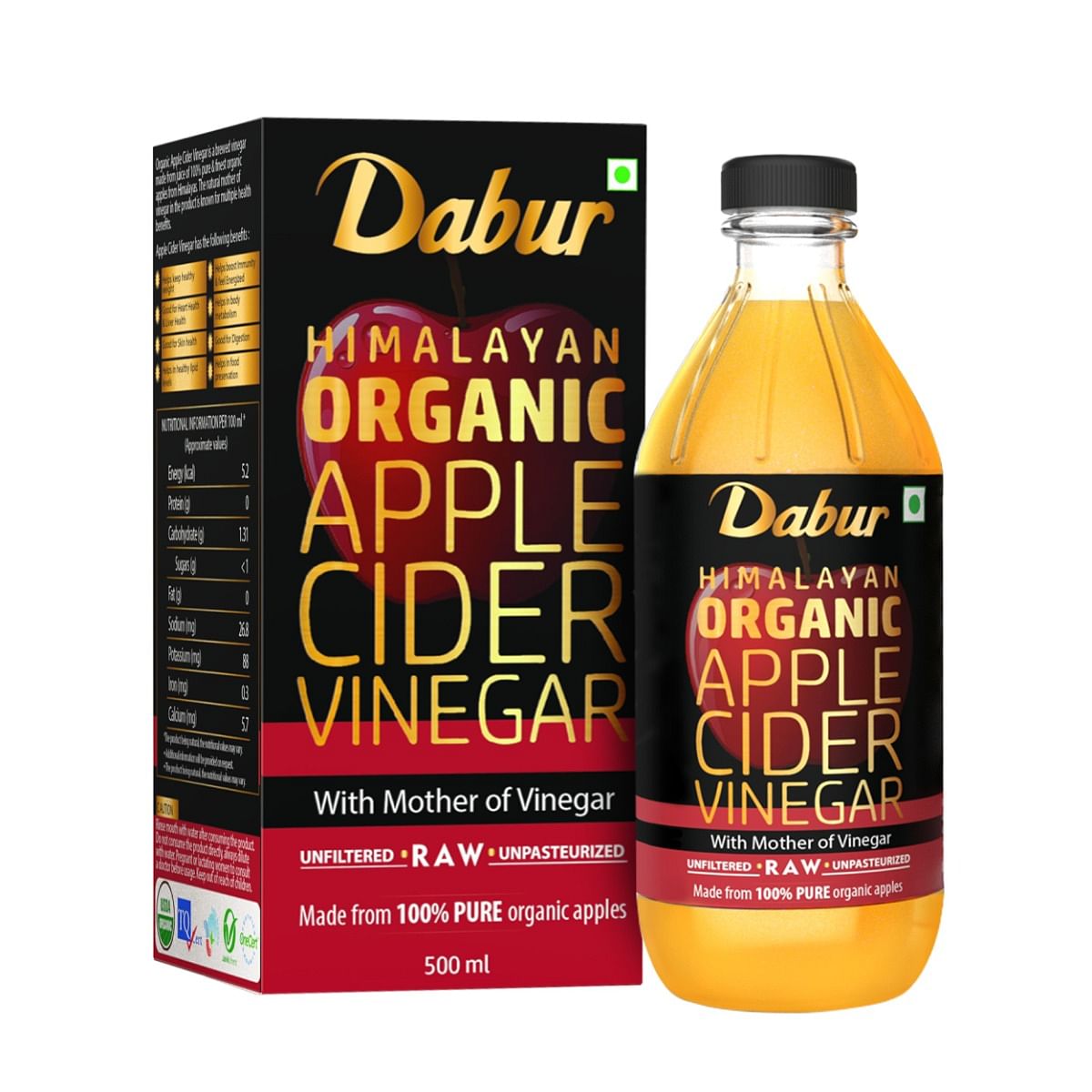 

Dabur Himalayan Organic Apple Cider Vinegar-500ml | With the Mother of Vinegar | Sourced from Organic Apples | Raw, Unfiltered & Unpasteurized | 10...