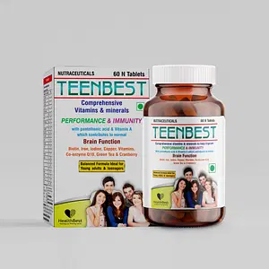 HealthBest Teenbest Multivitamin & Minerals Supplement for Teenagers Healthy Growth Immunity Iron, Biotin, Iodine, Copper, Co-enzyme Q10 60 Tablets